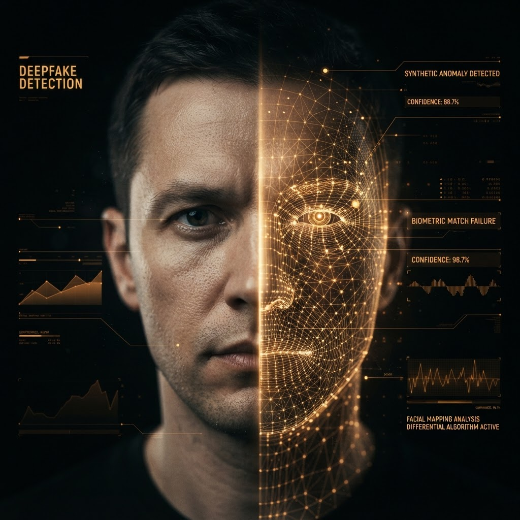 Visualisation d'une analyse forensique de détection de deepfake sur un visage